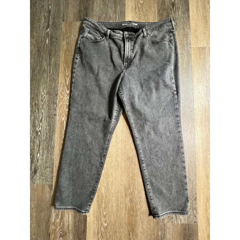 Old Navy OG Straight Jeans Women 18 Gray High Rise Cozy Lined Acid Wash Denim